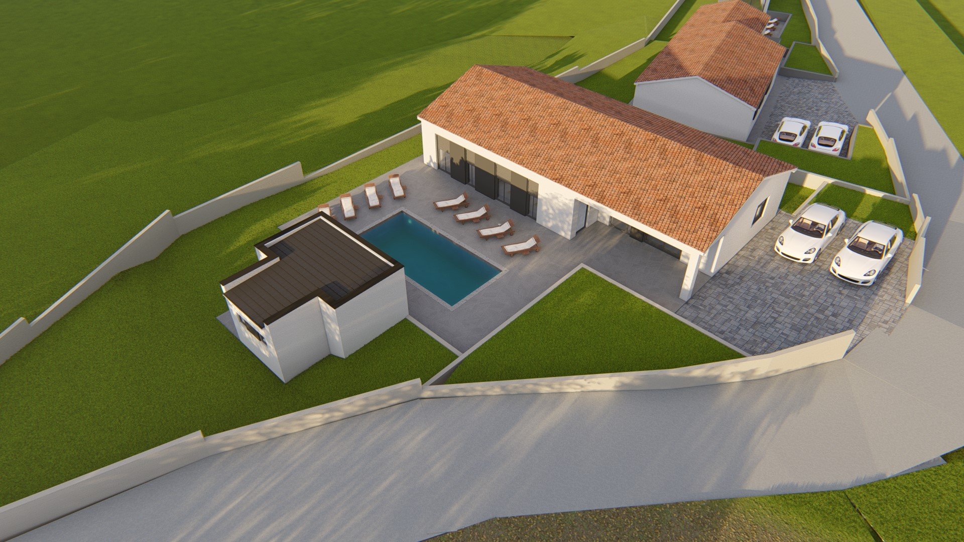 O-639 Okolica Labina – novoizgrađeni bungalov sa bazenom – 130 m2 – cca 8 km od mora – prodaja